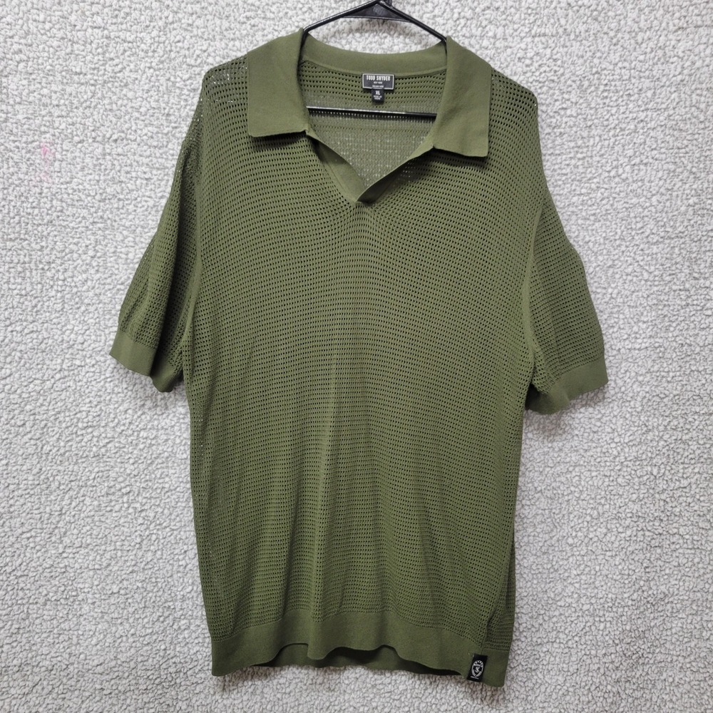 Todd Snyder Mens XL Italian Yarn Mesh Polo Shirt Olive Green Short Sleeve Knit